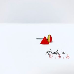 Triangle Gold Base Earring - Red